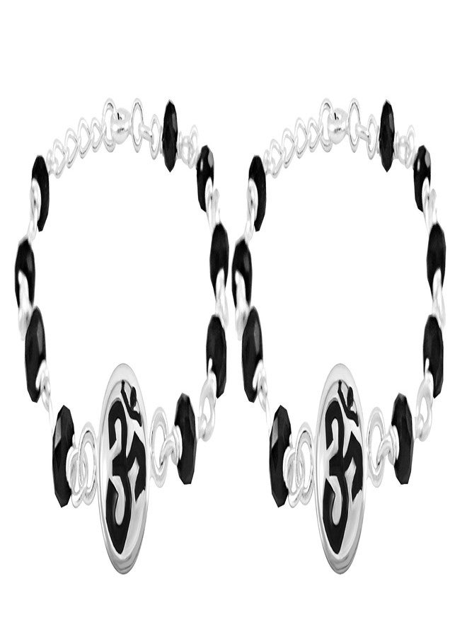 Parnika MJ 925 Divine Baby Nazariya (Kids Bracelet) in Pure 92.5 Sterling Silver for Kids - One Pair | Chandi Nazarbattu | Silver Ponchi | (Om Enamel 1) - Image 1