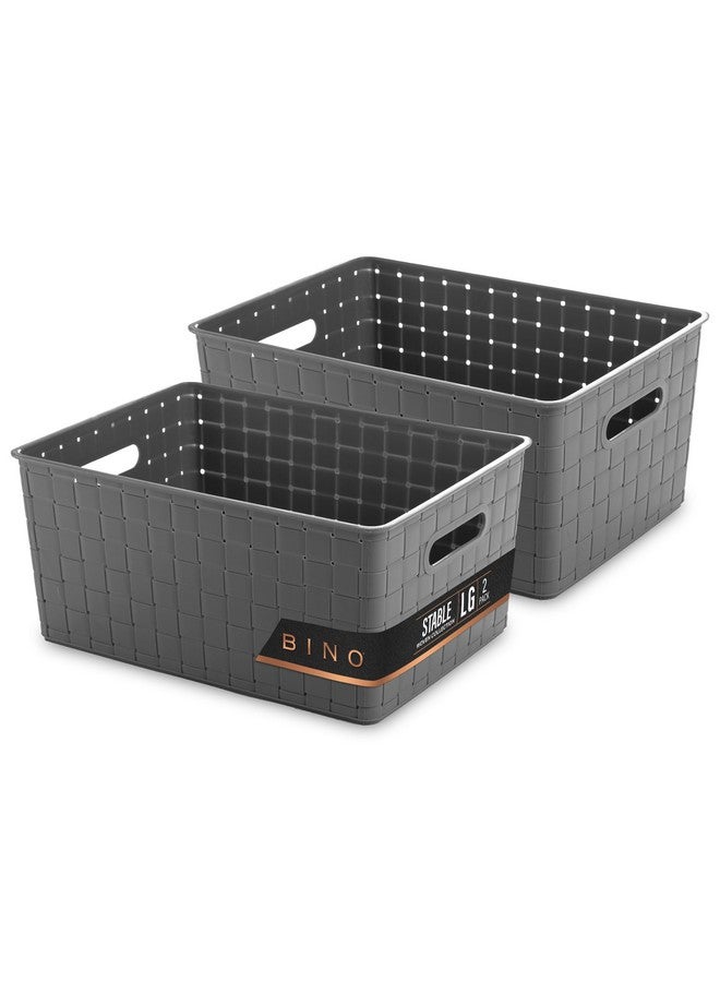 BINO | Plastic Storage Baskets Large - Grey | THE STABLE COLLECTION | Multi-Use Storage | Rectangular Cabinet Organizer | Baskets For Organizing with Handles | Home Office Organization and Storage