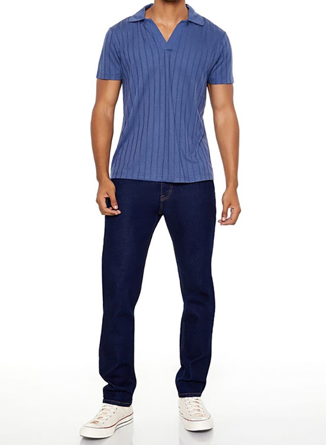 FOREVER 21 Ribbed Knit V-Neck Polo Shirt - Image 4