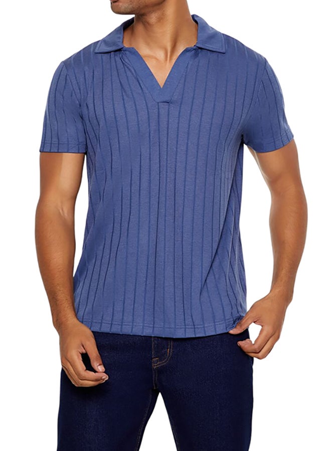 FOREVER 21 Ribbed Knit V-Neck Polo Shirt - Image 1