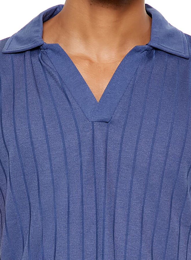 FOREVER 21 Ribbed Knit V-Neck Polo Shirt - Image 5