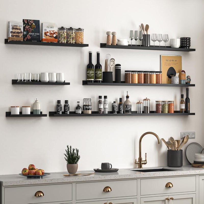Heimlove Picture Ledge Shelf, Small Floating Shelves Set of 2, 16 Inches Picture Shelf for Wall with Ledge, Kids Bookshelf Wall Mounted for Living Room Bedroom Decor Books Photo Frames, Black - Image 4