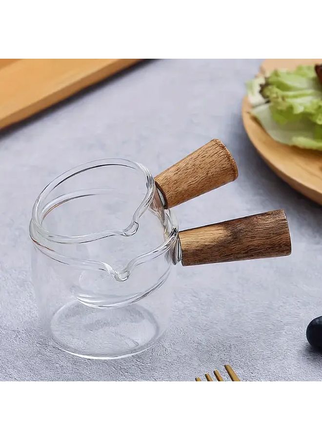 Large Wooden Handle Milk Pot Glass Cup For Coffee Tea Jam Honey - Image 1