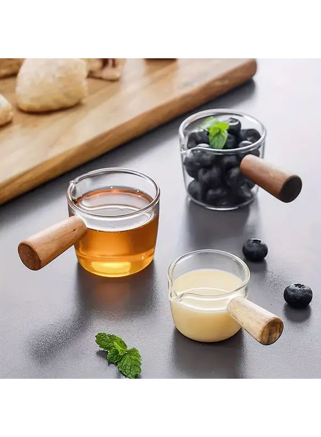 Large Wooden Handle Milk Pot Glass Cup For Coffee Tea Jam Honey - Image 4