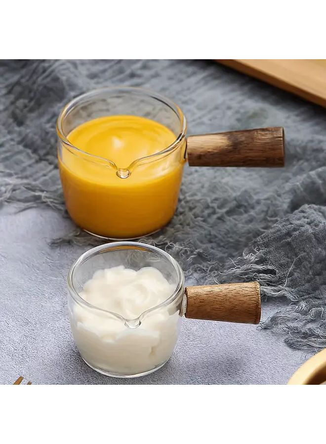 Large Wooden Handle Milk Pot Glass Cup For Coffee Tea Jam Honey - Image 2