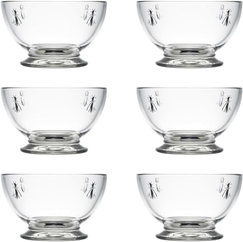 La Rochère La Rochere Bee Glass Bowl Set of 6 – Classic French Clear Glass Dessert Bowls with Embossed Bee Emblem – Elegant and Versatile Small Bowls for Ice Cream, Snacks, Fruit & Entertaining (9 Oz) - Image 1