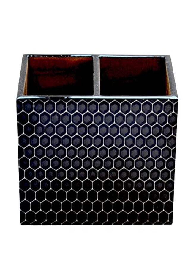 Tranquil Square Handcrafted Premium Finish Black Hive Two Rack Dinning Essentials Cutlery Stand - Image 4
