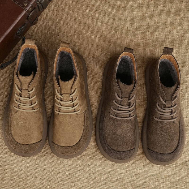 Retro Top Layer Cowhide Cotton Shoes Trendy British Style Martin Boots Fashion High Top Shoes Fur Leather Shoes - Image 3