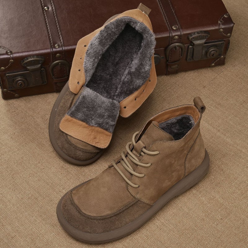 Retro Top Layer Cowhide Cotton Shoes Trendy British Style Martin Boots Fashion High Top Shoes Fur Leather Shoes - Image 5