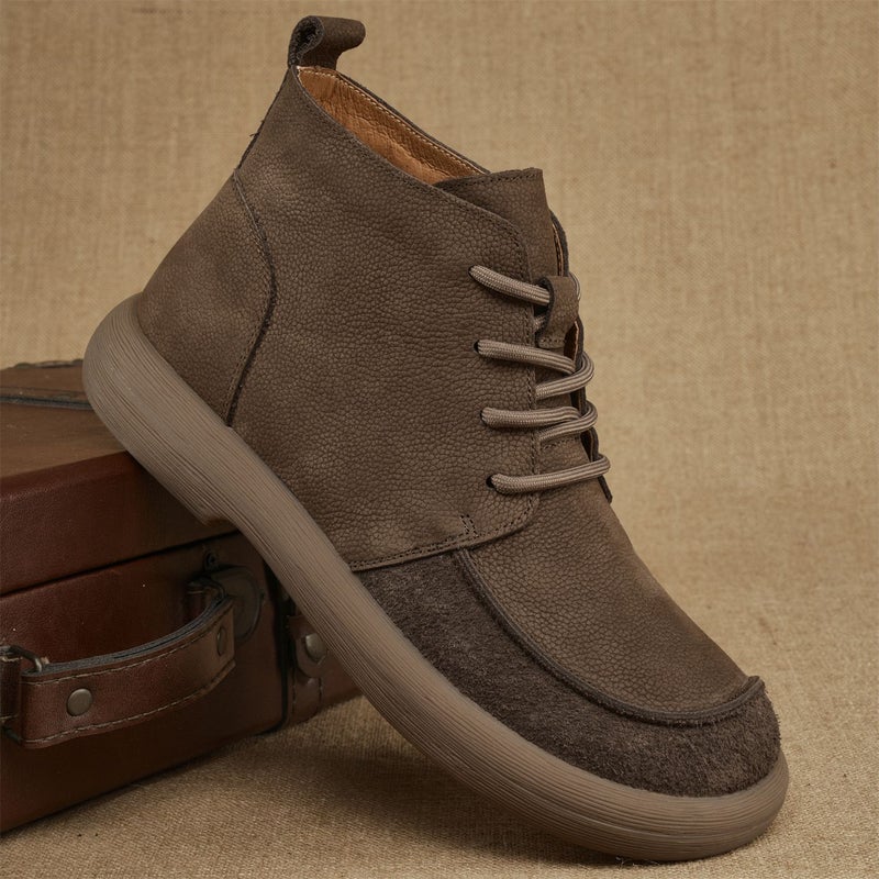 Retro Top Layer Cowhide Cotton Shoes Trendy British Style Martin Boots Fashion High Top Shoes Fur Leather Shoes - Image 1