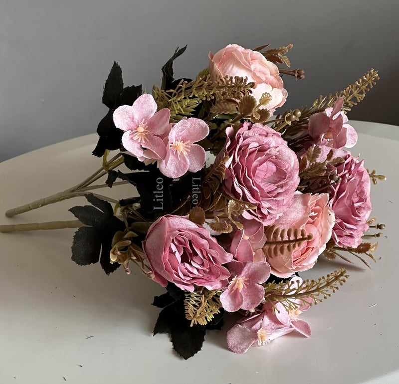 Litleo Wooden Pot with Multi-Design Dry Artificial Flowers, Perfect Home Office Gift, Elegant Décor Delight (Only Bunch 2 pc Dry BluishPink) - Image 1