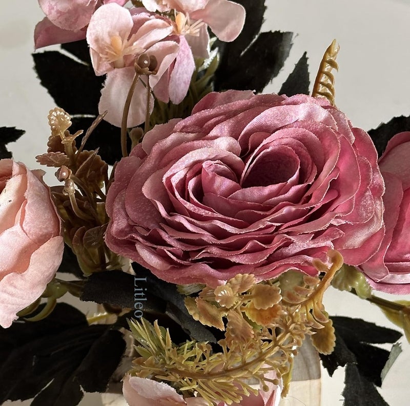 Litleo Wooden Pot with Multi-Design Dry Artificial Flowers, Perfect Home Office Gift, Elegant Décor Delight (Only Bunch 2 pc Dry BluishPink) - Image 3