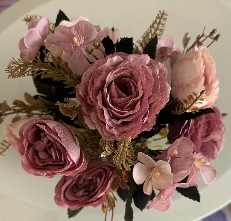 Litleo Wooden Pot with Multi-Design Dry Artificial Flowers, Perfect Home Office Gift, Elegant Décor Delight (Only Bunch 2 pc Dry BluishPink) - Image 2