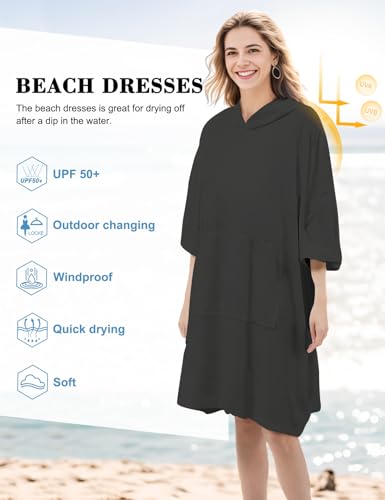 KFUBUO Surf Poncho Changing Towel Swim Robe with Pocket Plus Size Terry Cloth Swim Cover Up for Women Towel Poncho Hoodie - Image 5
