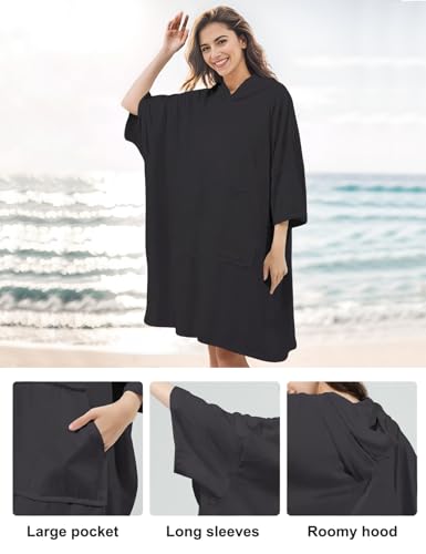 KFUBUO Surf Poncho Changing Towel Swim Robe with Pocket Plus Size Terry Cloth Swim Cover Up for Women Towel Poncho Hoodie - Image 4