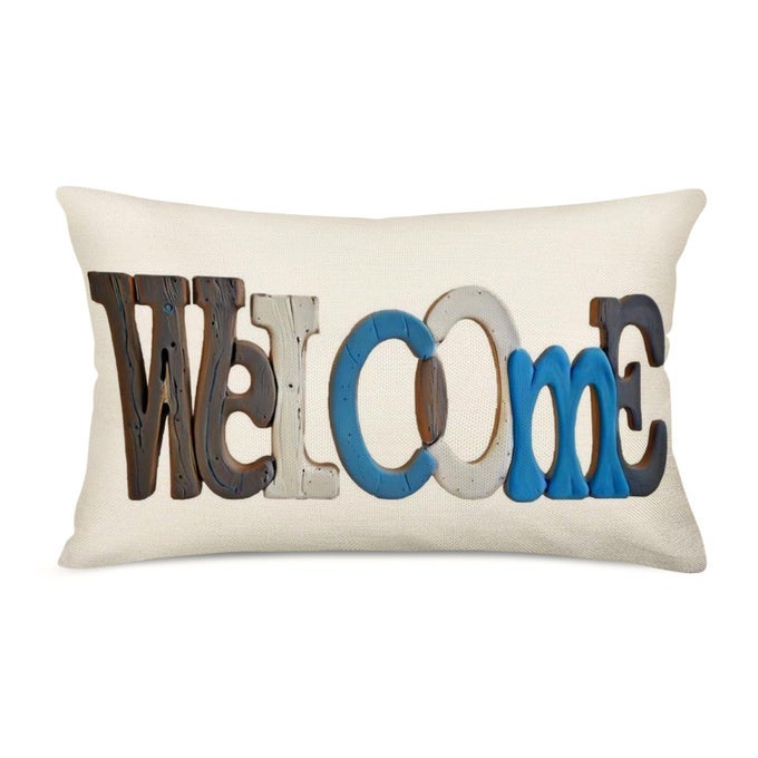 Welcome Lumbar Throw Pillow Covers Farmhouse Rustic Decorative RectangularWaist Pillowcases 12 x 20 Inch Spring Home Summer Beach Decor Cushion Covers Housewarming Gifts