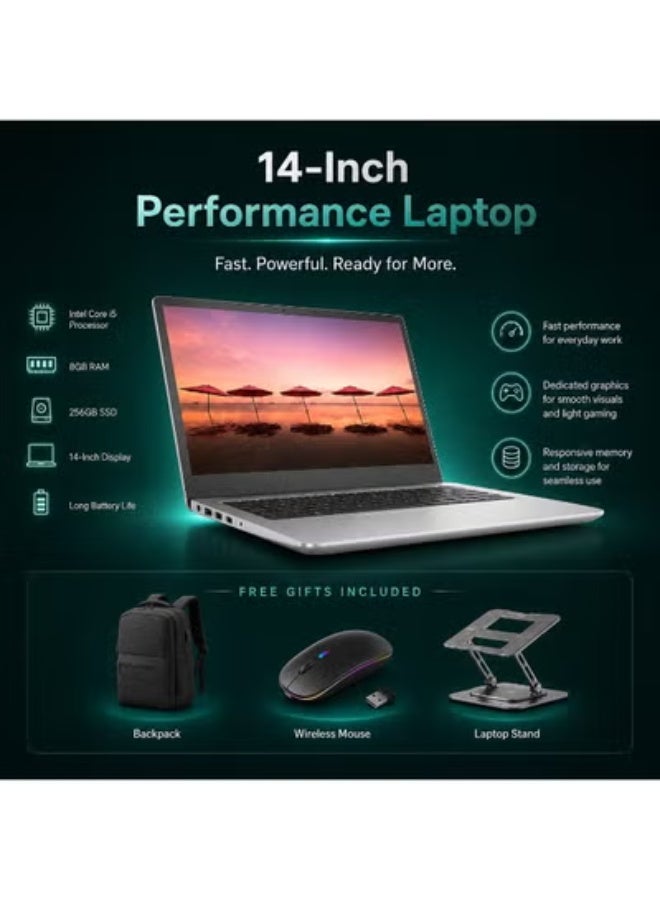 عرض التميز المتكامل: لابتوب 14 بوصة بمعالج Core i5 ورام 8 جيجا (هارد 256GB SSD) وكارت شاشة منفصل 2 جيجا + باقة هدايا التميز المجانية (شنطة فاخرة، ستاند طبي، ماوس ذكي) - Image 3