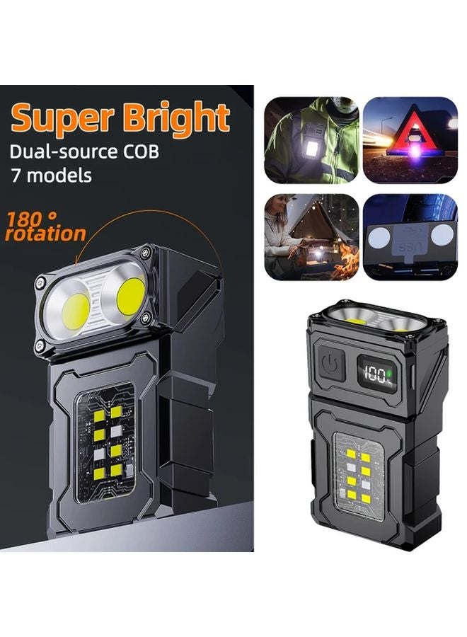 Black Mini LED Flashlight Rechargeable Portable COB Work Light 7 Modes Rotatable Head 180 Degree Rotation - Image 2