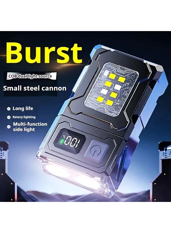 Black Mini LED Flashlight Rechargeable Portable COB Work Light 7 Modes Rotatable Head 180 Degree Rotation - Image 4