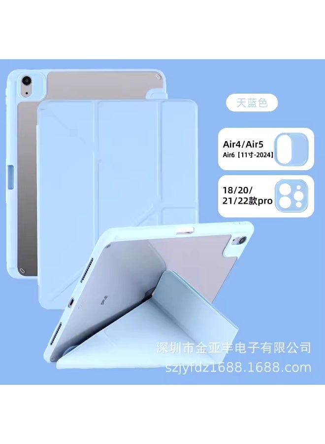 Cat - Cot حافظة CAT-COT الذكية لجهاز iPad Air 11 (2024) / Air 4 / Air 5 / Air 6 / Air 7) – غلاف قابل للطي من TPU+PC مع إغلاق مغناطيسي، فتحات بطاقات وميزة الاستيقاظ/النوم التلقائي، 8 طيات (أزرق سماوي) - Image 1