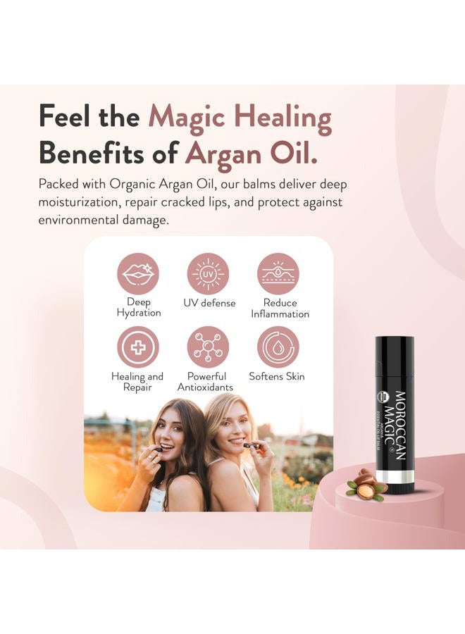 Moroccan Magic Organic Lip Balm Variety Pack Gift Set | Natural Argan and Essential Oils | Quality Smooth Application | Non-Toxic Cruelty Free | Rose, Peppermint Eucalyptus, Lemon Thyme | 3 Pack - Image 2