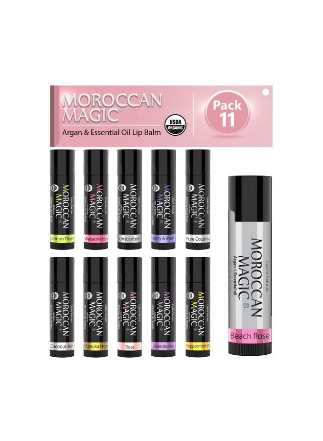 Moroccan Magic Organic Lip Balm Variety Pack Gift Set | Natural Argan and Essential Oils | Quality Smooth Application | Non-Toxic Cruelty Free | Rose, Peppermint Eucalyptus, Lemon Thyme | 3 Pack - Image 1