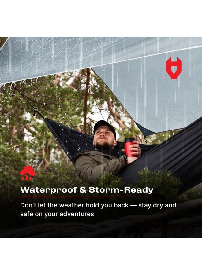 NoCry Rain Fly12x10 Lightweight Survival Camping Tarp; 100% Waterproof; Makes a Great Backpacking Tarp or Hammock Shelter; Comes in Multiple Colors, Survival Bracelet Included; Grey - Image 3