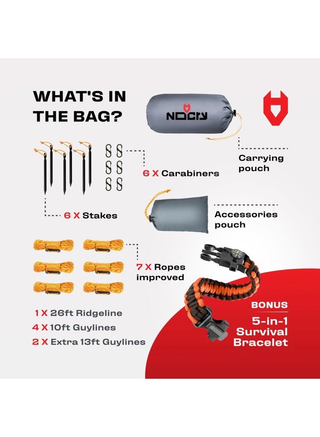 NoCry Rain Fly12x10 Lightweight Survival Camping Tarp; 100% Waterproof; Makes a Great Backpacking Tarp or Hammock Shelter; Comes in Multiple Colors, Survival Bracelet Included; Grey - Image 2