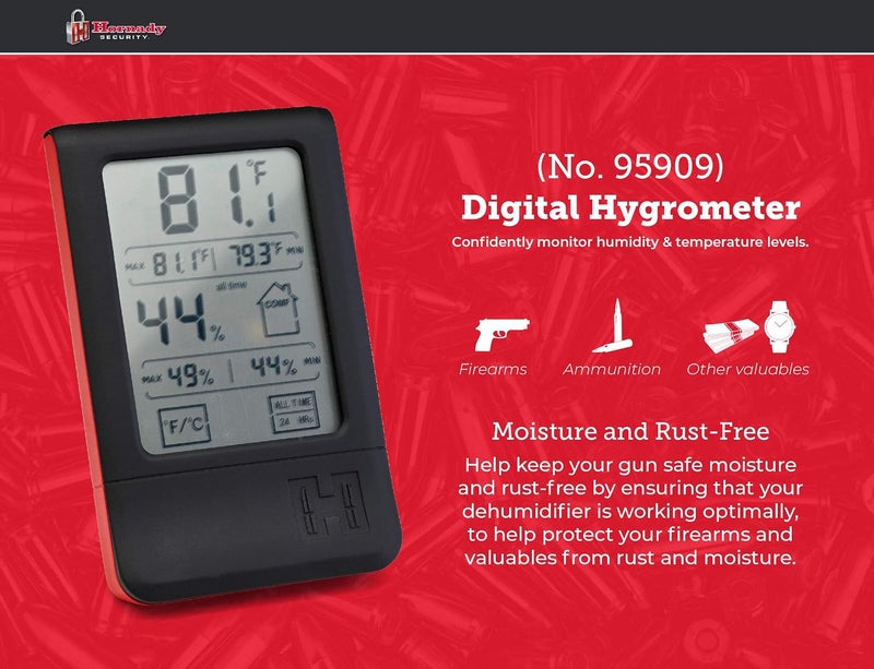 مقياس الرطوبة الرقمي من هورنادي، 95909 - مراقب درجة الحرارة والرطوبة الداخلي مع شاشة LCD تعمل باللمس - مقياس حرارة ورطوبة مثالي للغرفة لخزائن الأسلحة والخزائن، غرف الملابس، طاولة العمل والمزيد - Image 2
