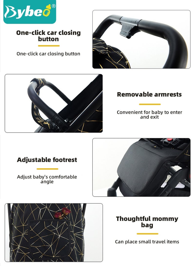 Lightweight Baby Stroller,  One-Hand Folding Babies Strollers, Shock Absorption Travel Cabin for Newborn Infant Kids Aged 0 to 4, with Sunshade, Cooling Mat, Mosquito Net, 175-Degree Adjustable Seat