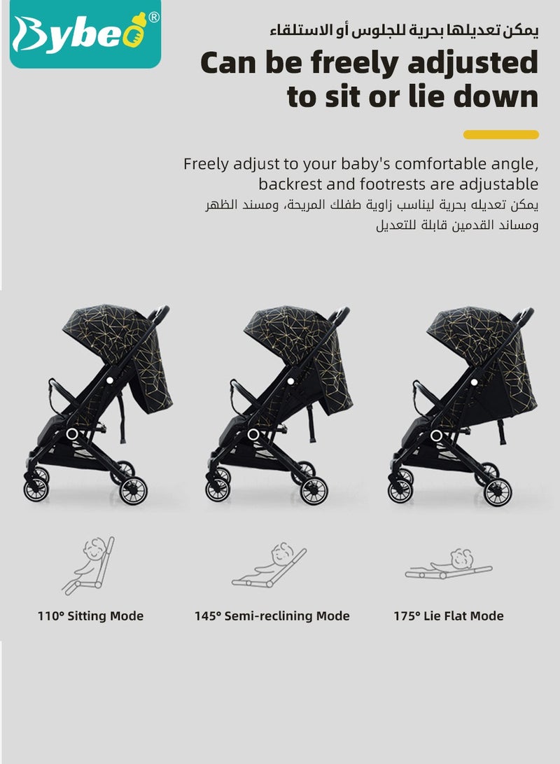 Lightweight Baby Stroller,  One-Hand Folding Babies Strollers, Shock Absorption Travel Cabin for Newborn Infant Kids Aged 0 to 4, with Sunshade, Cooling Mat, Mosquito Net, 175-Degree Adjustable Seat