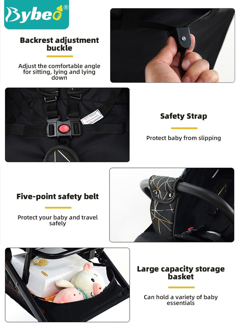 Lightweight Baby Stroller,  One-Hand Folding Babies Strollers, Shock Absorption Travel Cabin for Newborn Infant Kids Aged 0 to 4, with Sunshade, Cooling Mat, Mosquito Net, 175-Degree Adjustable Seat