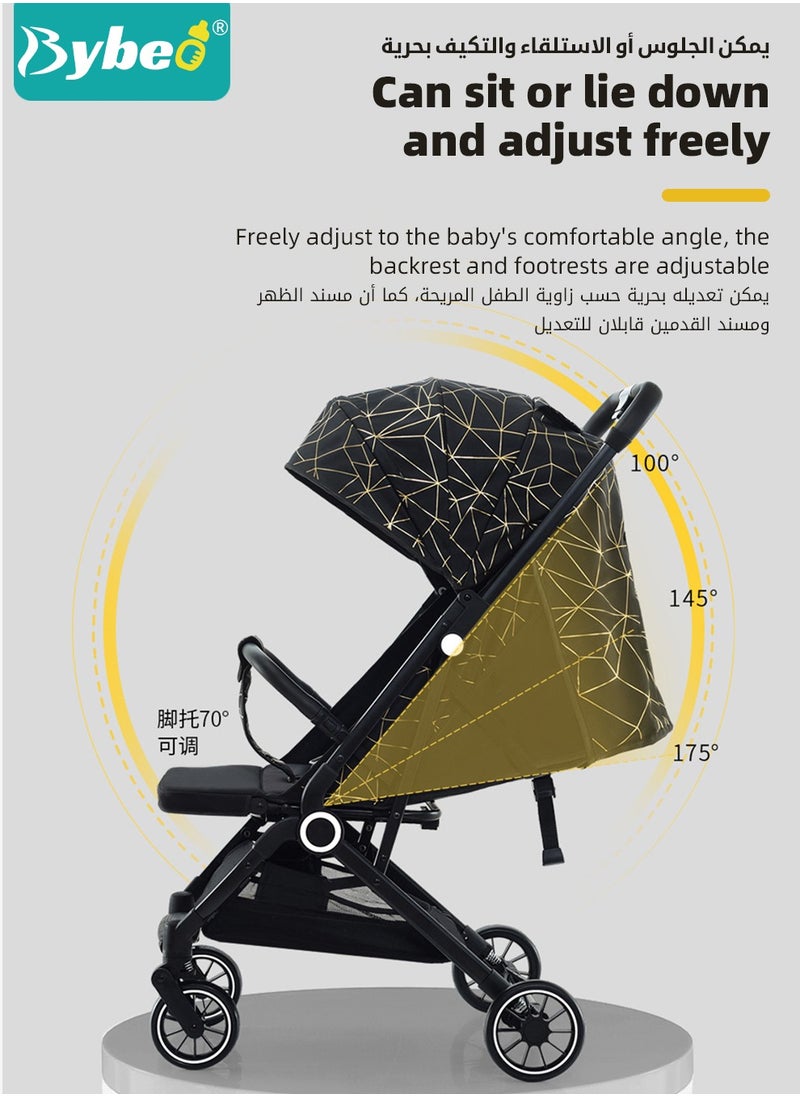 Bybeo Lightweight Baby Stroller,  One-Hand Folding Babies Strollers, Shock Absorption Travel Cabin for Newborn Infant Kids Aged 0 to 4, with Sunshade, Cooling Mat, Mosquito Net, 175-Degree Adjustable Seat  - Image 5