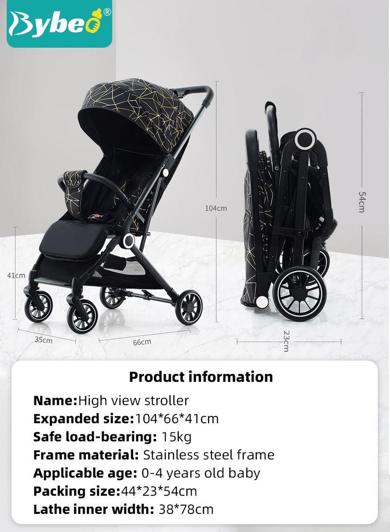 Lightweight Baby Stroller,  One-Hand Folding Babies Strollers, Shock Absorption Travel Cabin for Newborn Infant Kids Aged 0 to 4, with Sunshade, Cooling Mat, Mosquito Net, 175-Degree Adjustable Seat