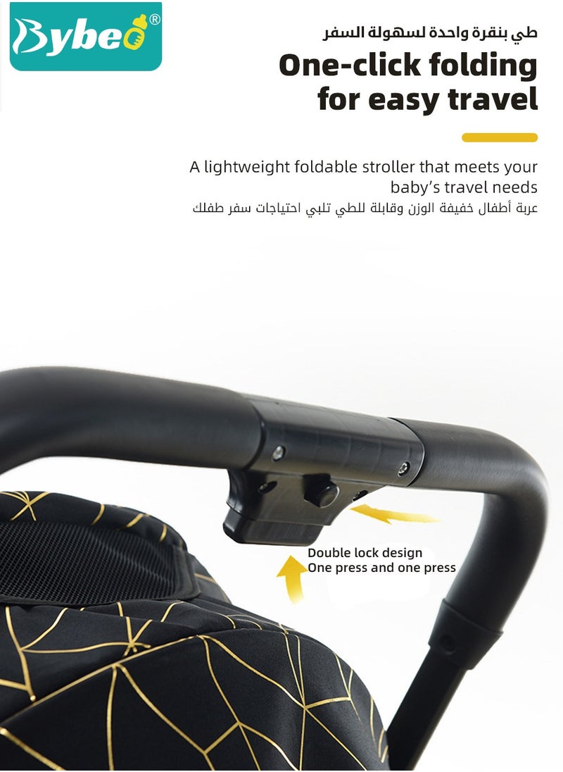 Bybeo Lightweight Baby Stroller,  One-Hand Folding Babies Strollers, Shock Absorption Travel Cabin for Newborn Infant Kids Aged 0 to 4, with Sunshade, Cooling Mat, Mosquito Net, 175-Degree Adjustable Seat  - Image 3