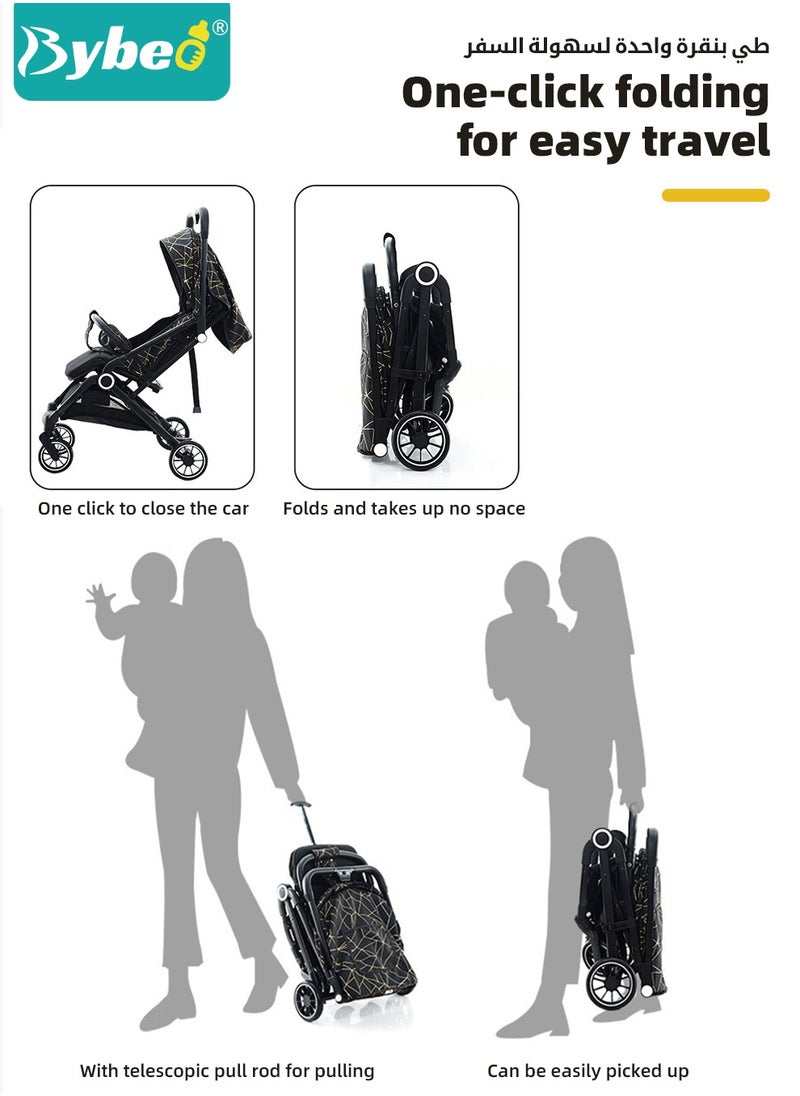 Bybeo Lightweight Baby Stroller,  One-Hand Folding Babies Strollers, Shock Absorption Travel Cabin for Newborn Infant Kids Aged 0 to 4, with Sunshade, Cooling Mat, Mosquito Net, 175-Degree Adjustable Seat  - Image 4