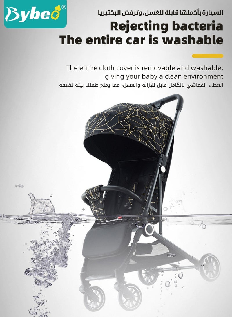 Lightweight Baby Stroller,  One-Hand Folding Babies Strollers, Shock Absorption Travel Cabin for Newborn Infant Kids Aged 0 to 4, with Sunshade, Cooling Mat, Mosquito Net, 175-Degree Adjustable Seat