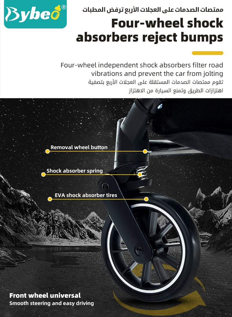 Lightweight Baby Stroller,  One-Hand Folding Babies Strollers, Shock Absorption Travel Cabin for Newborn Infant Kids Aged 0 to 4, with Sunshade, Cooling Mat, Mosquito Net, 175-Degree Adjustable Seat