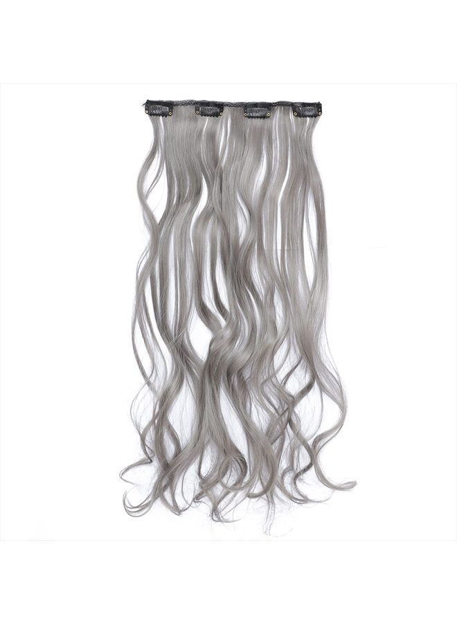 Women 20 Inches Curly Full Head 7 Separate Pieces Heat Resistance Synthetic Hair Clip in Hair Extensions (Grey)