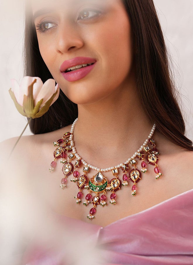 Binnis Wardrobe Kundan Studded Beaded Necklace - Image 5