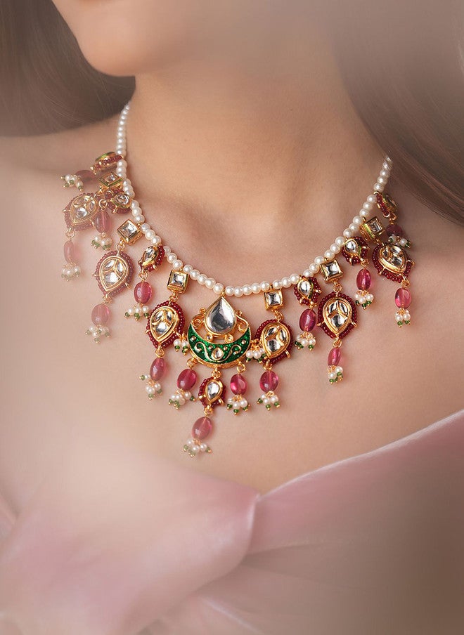 Binnis Wardrobe Kundan Studded Beaded Necklace - Image 1
