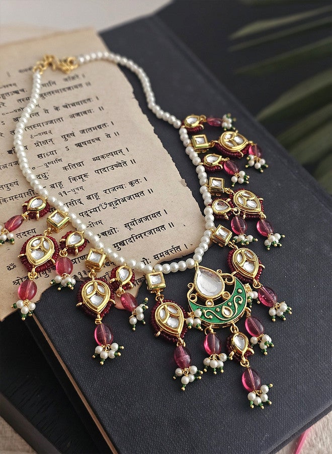 Binnis Wardrobe Kundan Studded Beaded Necklace - Image 2