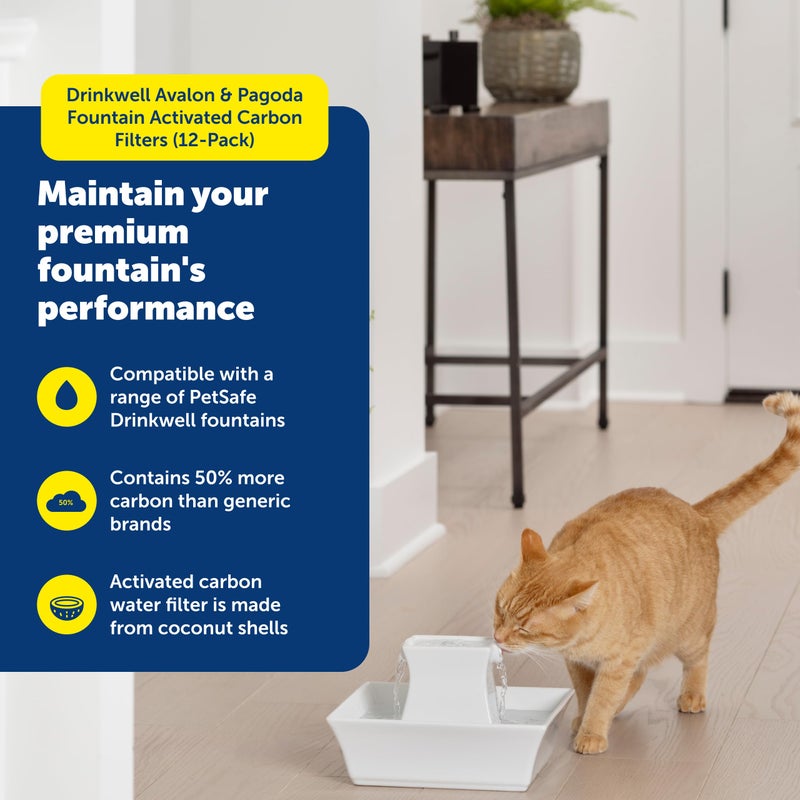 PetSafe Drinkwell Avalon & Pagoda Fountain Activated Carbon Filters - Better Hydration Choice - Long-Lasting Purity - Odor-Free Drinking - Universal Filter Replacement - 12 Pack - Image 2