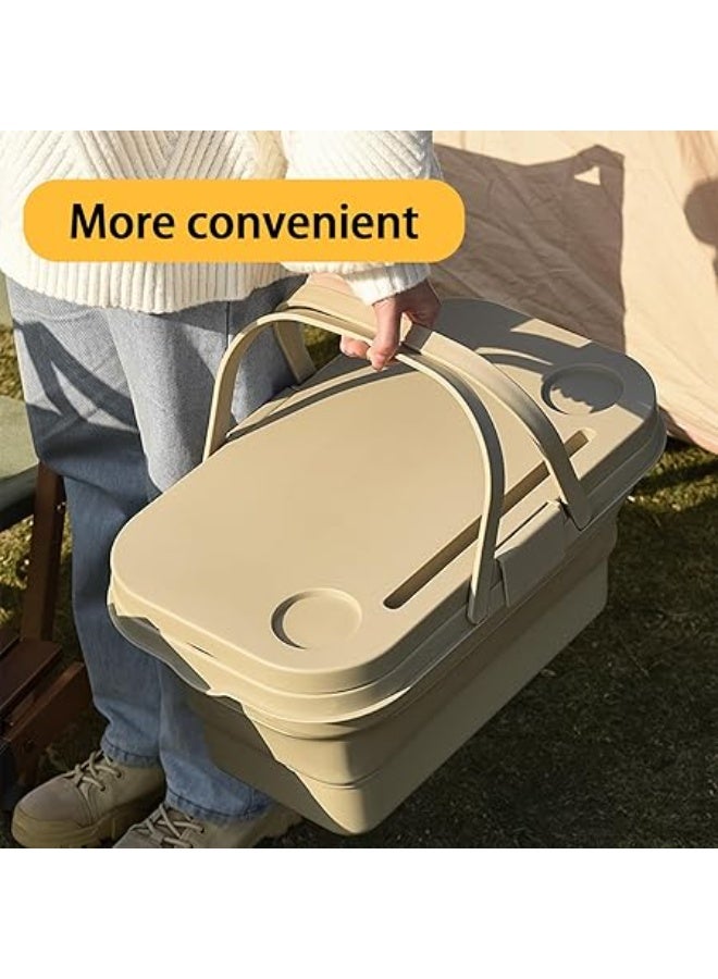 عربست سلة نزهة قابلة للطي، سلة نزهة قابلة للطي بمقابض (مع غطاء طاولة)، سلة حديقة قابلة للطي، سلة حصاد قابلة للطي للتخييم، الشاطئ، المشي لمسافات طويلة، وتناول الطعام في الهواء الطلق (رمادي) - Image 4