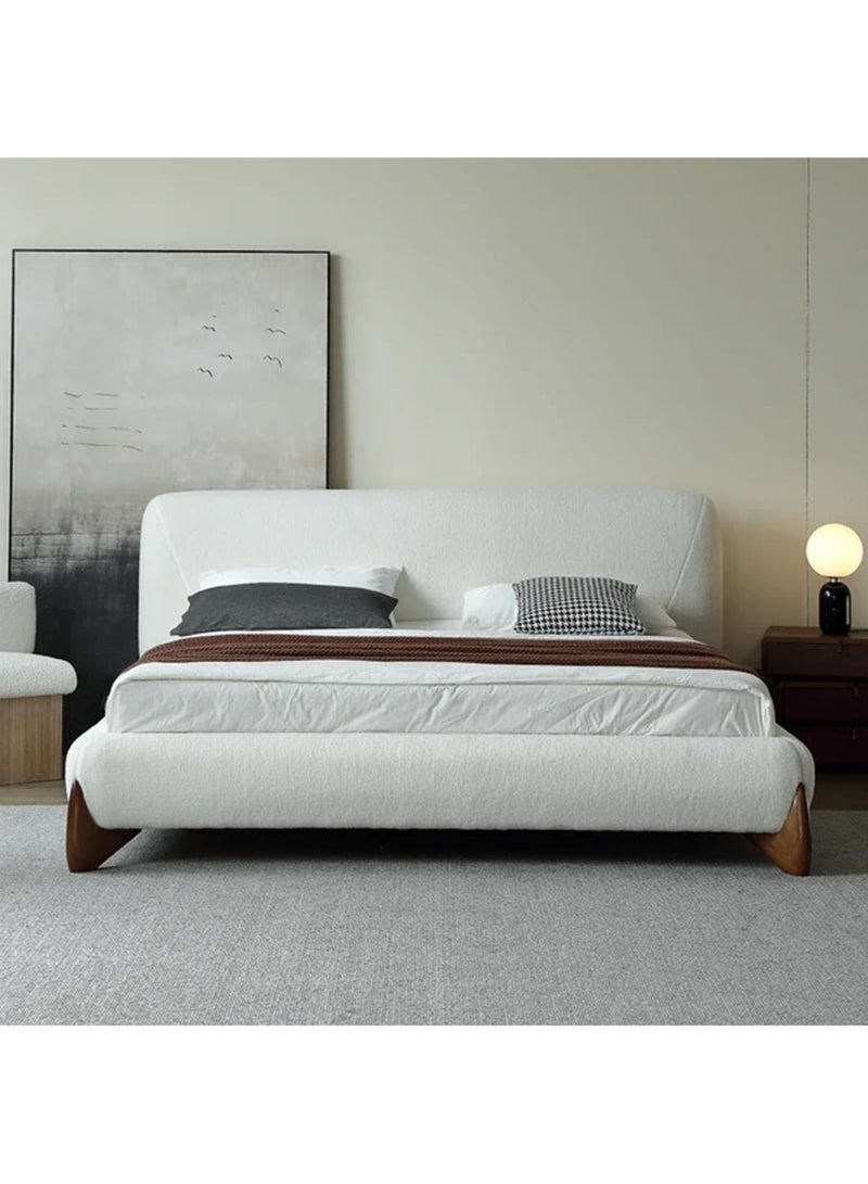 Karnak Mou Luxury White Tandy Boucle Fabric Platform Bed King size 180x200cm – Upholstered Bed Frame, Solid Wood, Contemporary Design - Image 1
