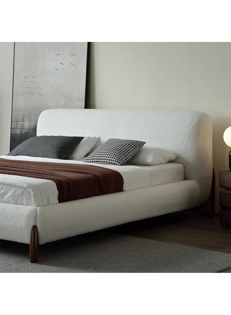 Karnak Mou Luxury White Tandy Boucle Fabric Platform Bed King size 180x200cm – Upholstered Bed Frame, Solid Wood, Contemporary Design - Image 3