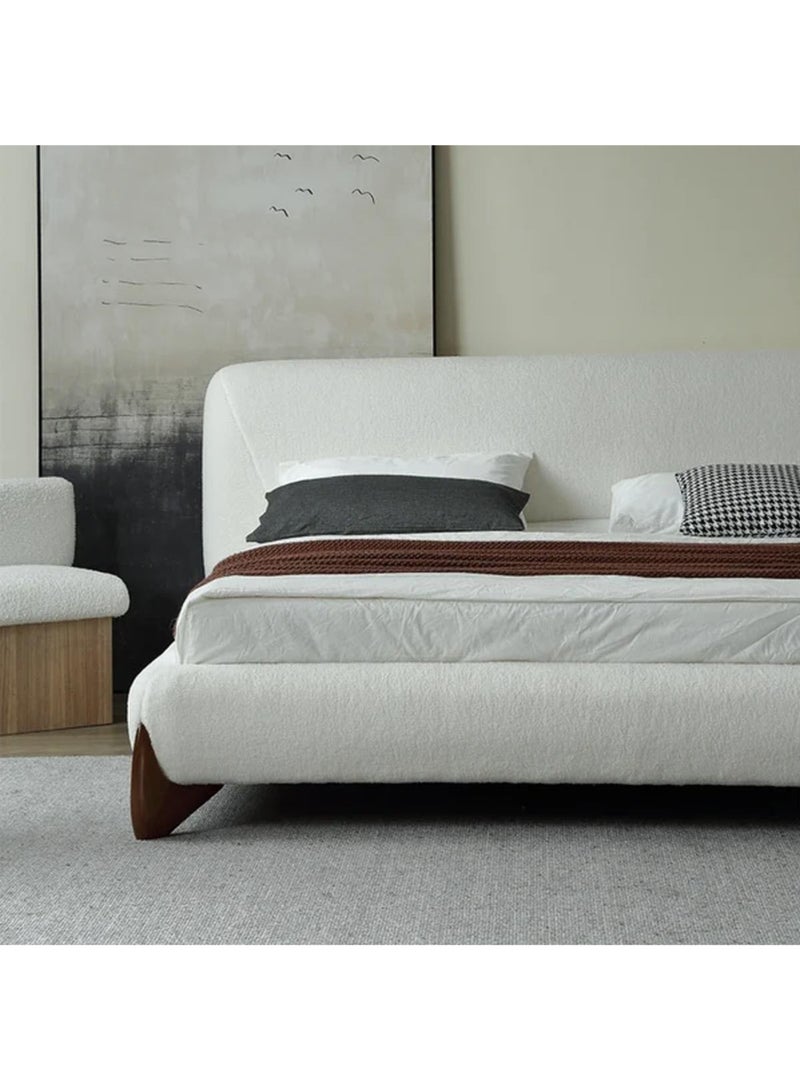 Karnak Mou Luxury White Tandy Boucle Fabric Platform Bed King size 180x200cm – Upholstered Bed Frame, Solid Wood, Contemporary Design - Image 2