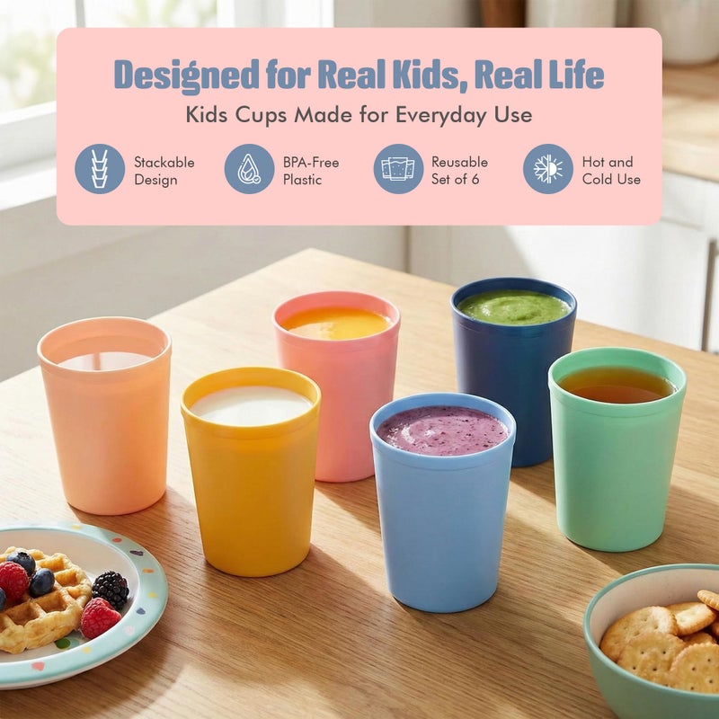 MASTER COOK MASTERCOOK 6 Pcs. Small Reusable Cups â€“8 oz Unbreakable Drinking Glasses -Toddler Cups for Water, Juice, Milkâ€“BPA Free Stackable Tumblers Plastic Cup set for Kitchen, Picnics, Parties- Kid-Friendly - Image 2
