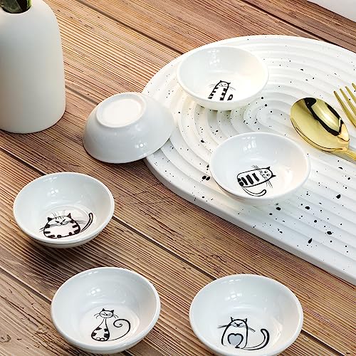 SOCOSY Super Cute Cat Ceramic Sauce Dish/Seasoning Bowl/Sushi Soy Dipping Bowl/Appetizer Plates/Serving Dish for Kitchen Home (Set of 6) - Image 5