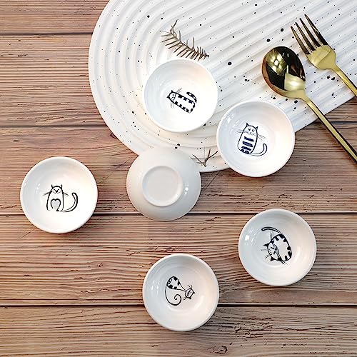 SOCOSY Super Cute Cat Ceramic Sauce Dish/Seasoning Bowl/Sushi Soy Dipping Bowl/Appetizer Plates/Serving Dish for Kitchen Home (Set of 6) - Image 4